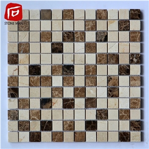 Brown Mix Beige Marble Square Mosaic Tiles
