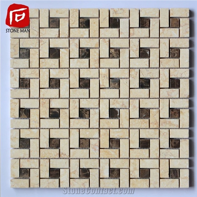 Brown with Beige Marble Square Mosaic Tiles