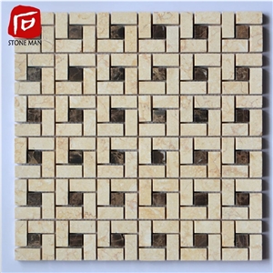 Brown with Beige Marble Square Mosaic Tiles