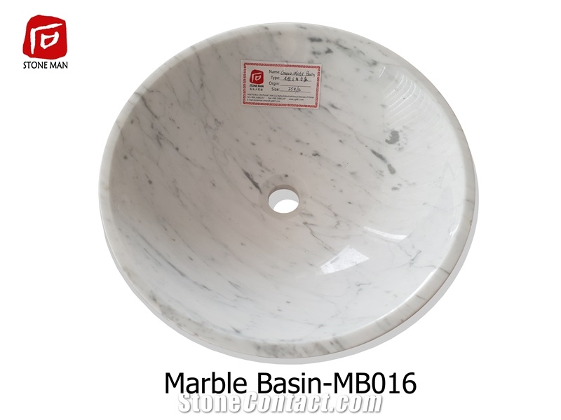 Carara White Marble Round Basin Sink