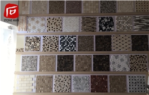 Cross Beige Marble Basketwave Mosaic Tiles