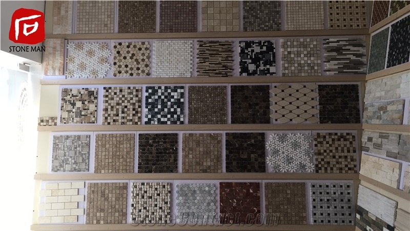 Cross White Wood Marble Mosaic Tiles