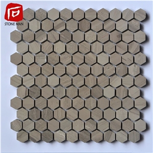 Haxegonal Shaped Grey Wood Marble Mosaic Tiles