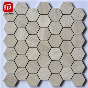 Haxegonal Shaped White Wood Marble Mosaic Tiles