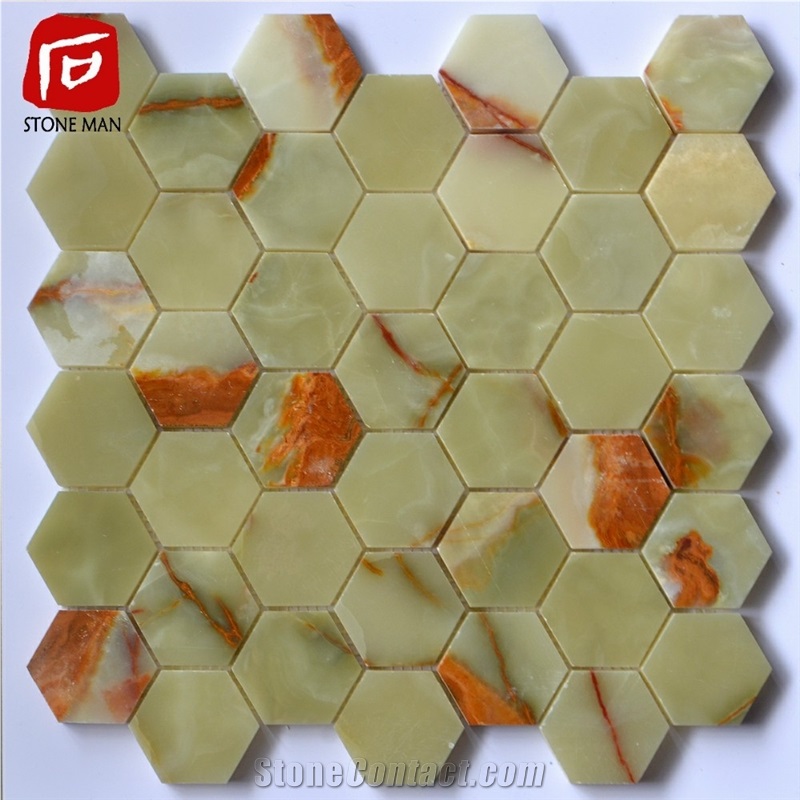 Hexagonal Green Onyx Mosaic Tiles