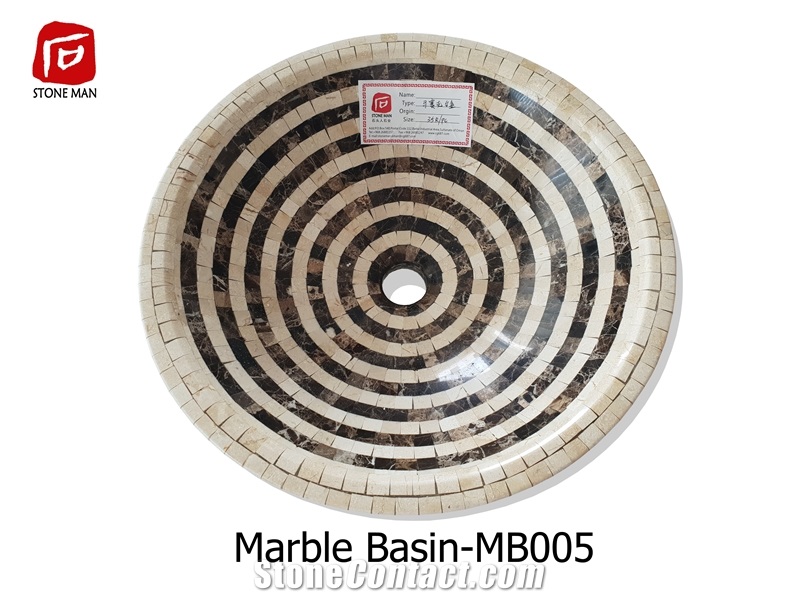 Mosaic Beige and Brown Marble Basin Sink