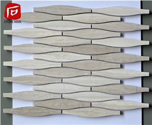 Oval Shaped Grey Wood Marble Mosaic Tiles