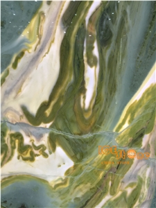 China Dreaming Green Marble Fantacy Bookmatch Pattern Translucent Slab