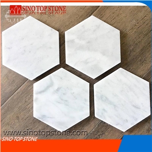 Carrara Marble Hexagonal Coasters, White Marble Marble Coasters