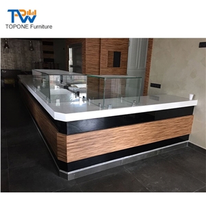 Wooden L Shape Restaurant Bar Counter with Marble Stone Desk Top Oem
