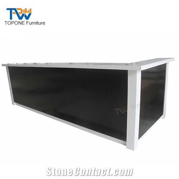 Wooden L Shape Restaurant Bar Counter with Marble Stone Desk Top Oem