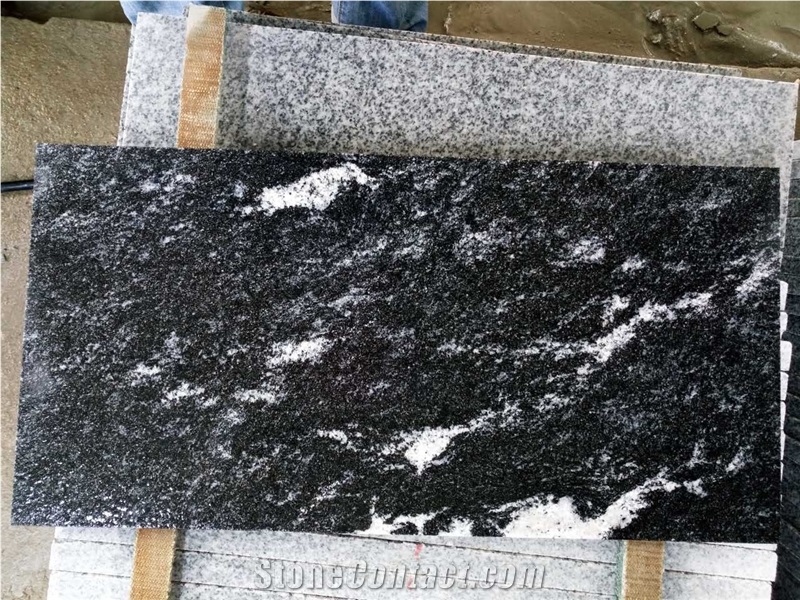 Flamed Brushed Snow Black,China Via Lactea,River Black Granite Tile