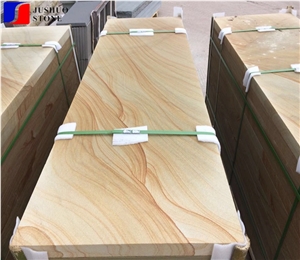Honed Top Wood Yellow Sandstone,Wooden Grain/Vein Sandstone Flooring