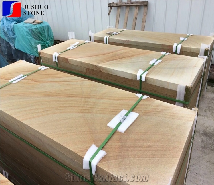 Honed Top Wood Yellow Sandstone,Wooden Grain/Vein Sandstone Flooring