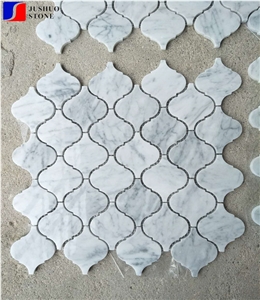 Polish Carrara White Marble Arabesque Lantern Design Moroccan Mosaic