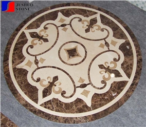 Polished Pattern Beige Round Floor Carpet Marble Waterjet Medallions