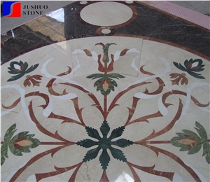 Polished Pattern Beige Round Floor Carpet Marble Waterjet Medallions
