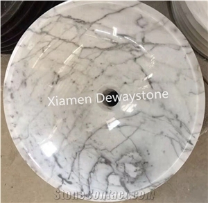 New Modern Carrara White Marble Round Stone Bathroom Sinks