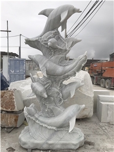 7 Dolphins Sculpture, Handicraft, Carved Sculpture, Stone Statue