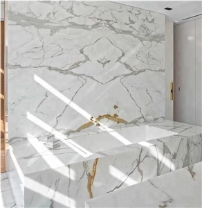 Bianco Carrara White Symmetric Marble Pair Of Strips Slab Tile