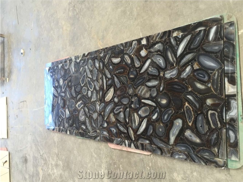 Black Agate Stone Slabs/Gemstone Tiles/Semi Precious Stone Tiles/Slabs