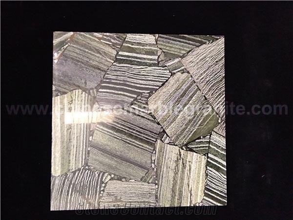 Grey Fossil Wood Veneer Based on Galaxy White Quartz Composite Tiles