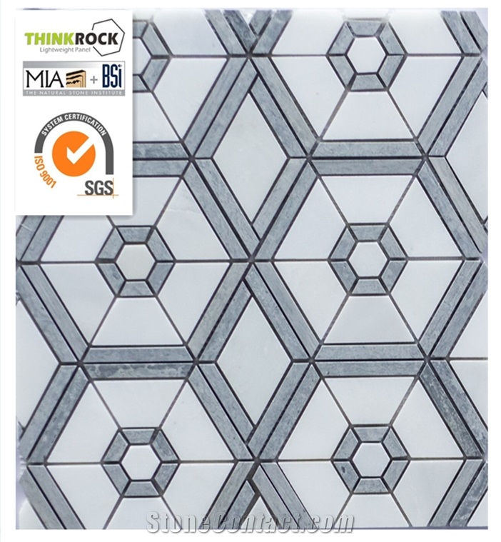 White Grey Brown Marble Tiles Wall Hexagon Tumbled Laminated Mosaic