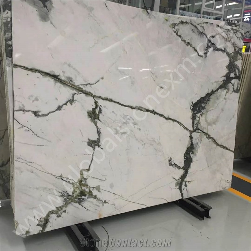 Green Veiny China Lilac White Clivia Marble Slabs Tile Tv Set Cladding
