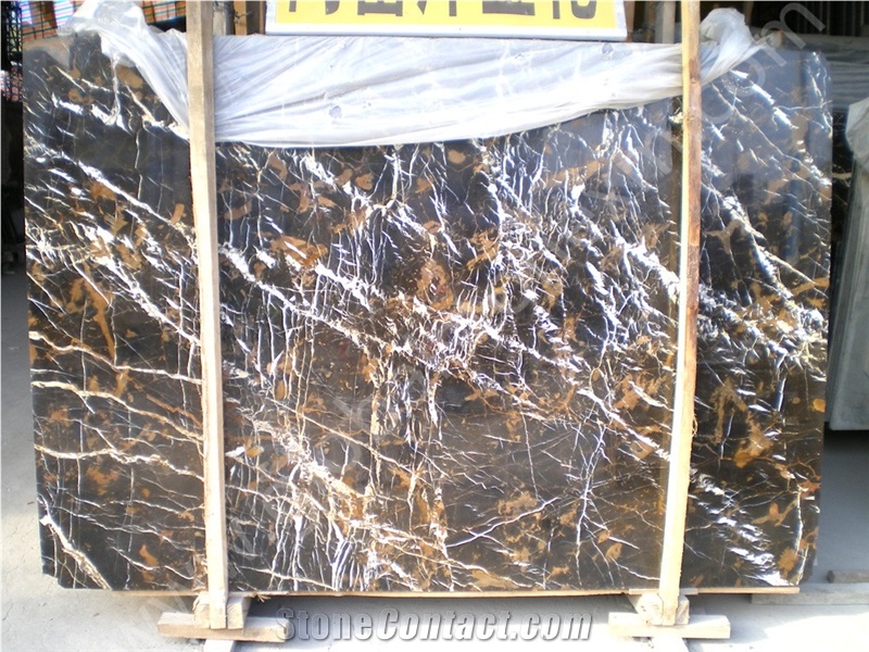 Modern Royal Portoro Black Marble with Gold Venis Slabs Hotel Project