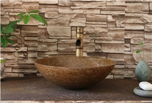 Brown Stone Round Wash Bowls,Round Basins,Travertino Bathroom Basin