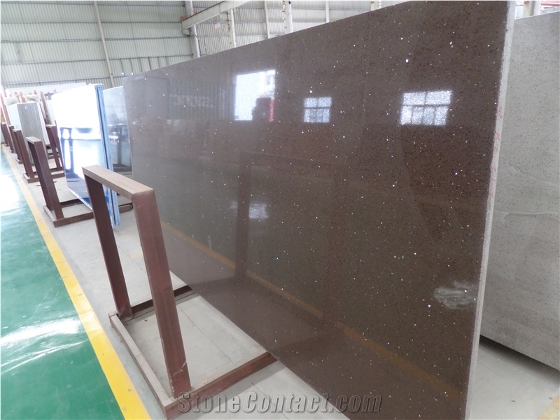 Crystal Brown Color Quartz Stone Slabs 2cm with High Quality