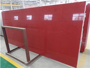Crystal Red Color Quartz Stone Slabs Used for Table Tops