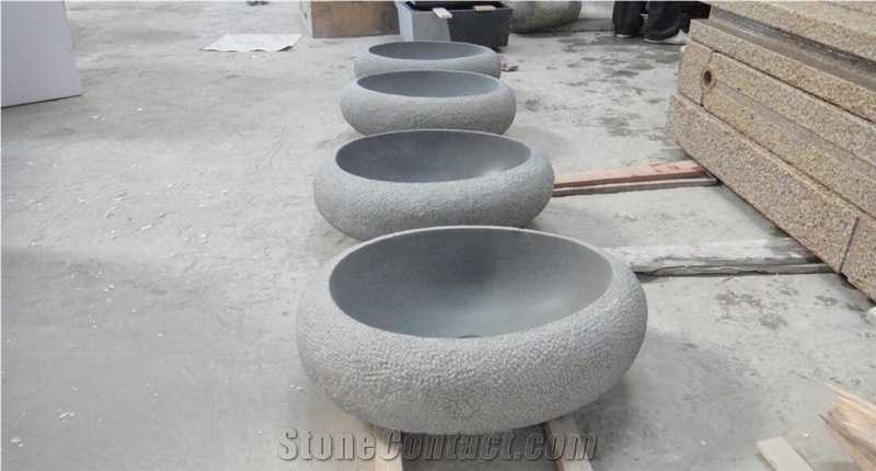 Andesite Grey Gray Bush-Hammer Round Basins,Vessel Sinks,Wash Bowls