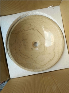 Beige Yellow Marble Round Basins,Bathroom Wash Bowls