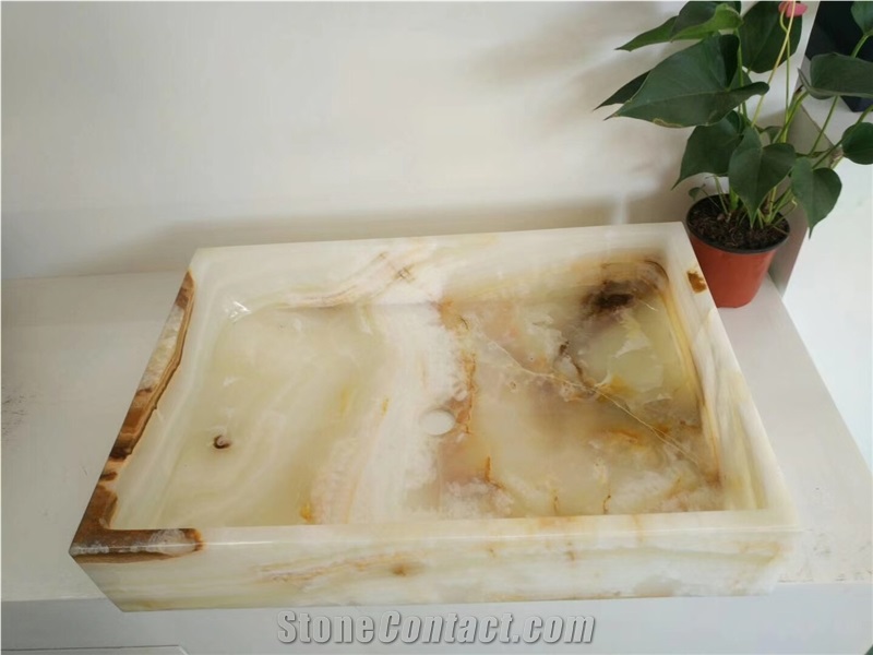 Beige Yellow Marble Square Bathroom Basins,Kitchen Rectangle Sinks