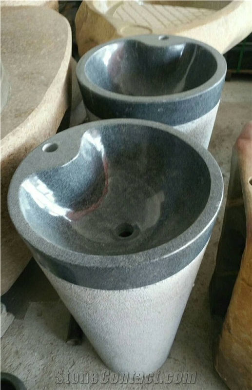Black Grey Granite Bathroom Pedestal Round Basins,Wash Bowls,Sinks