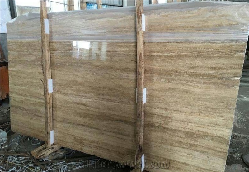 Coffee Travertine Yellow Slabs,Wall Floor Polished Tiles,Cut-To-Size
