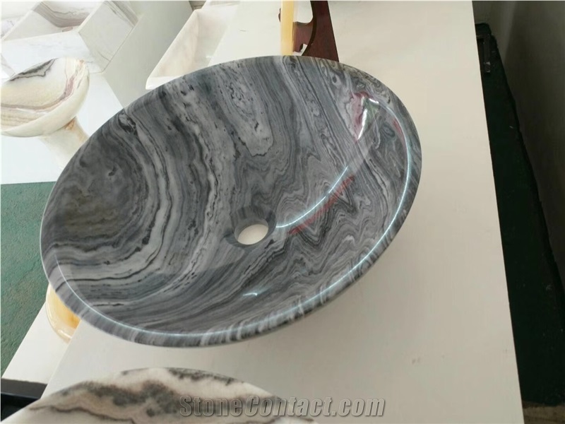 Grey Cloud Marble Black Bathroom Round Basins,Wash Bowls