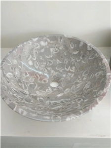 Grey Flower Marble Bathroom Sinks,Wash Bowls,Round Basins