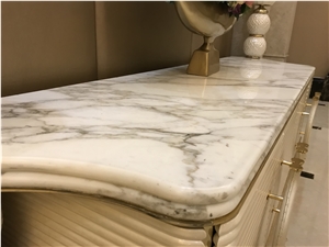Italian White Gold Marble Reception Bathroom Vanity Tops