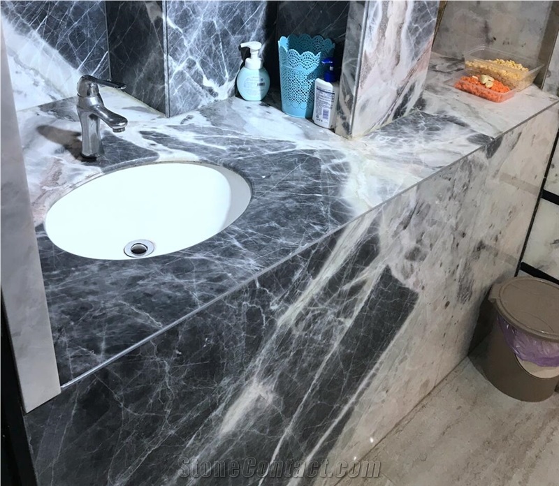 Translucent Onyx-Marble Look Bathroom Vanity Tops Abstractionist White