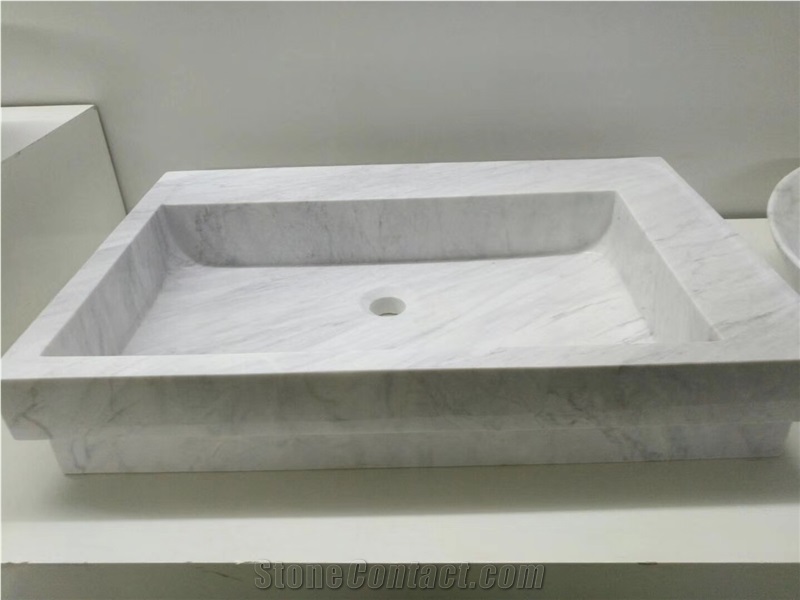 White Marble Grey Veins Bathroom Square Basins,Kitchen Sinks