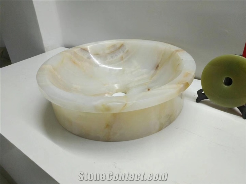 White Onyx Marble Bathroom Basins,Round Wash Bowls