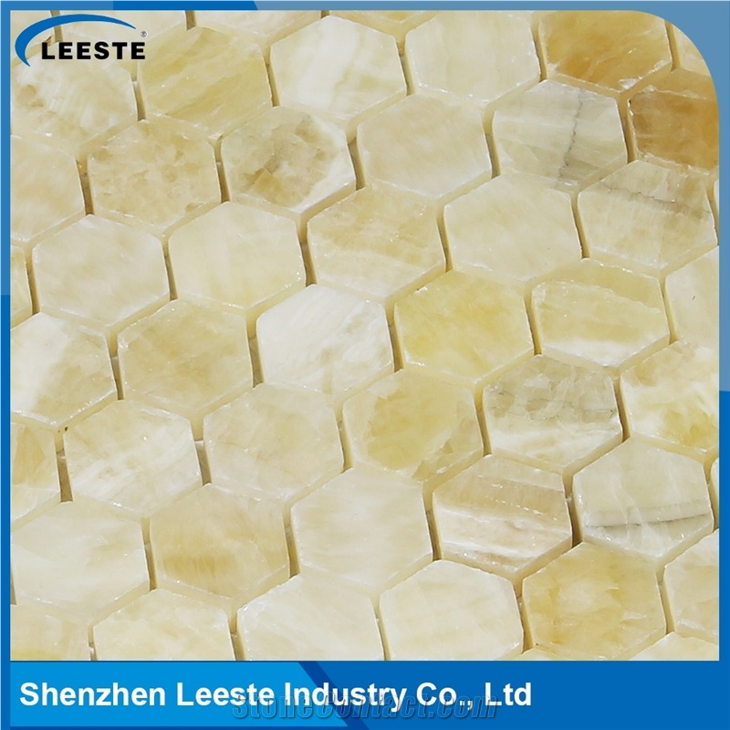 12 Factory Wholesale Regular Hexagon Honey Onyx Honed Mosaic