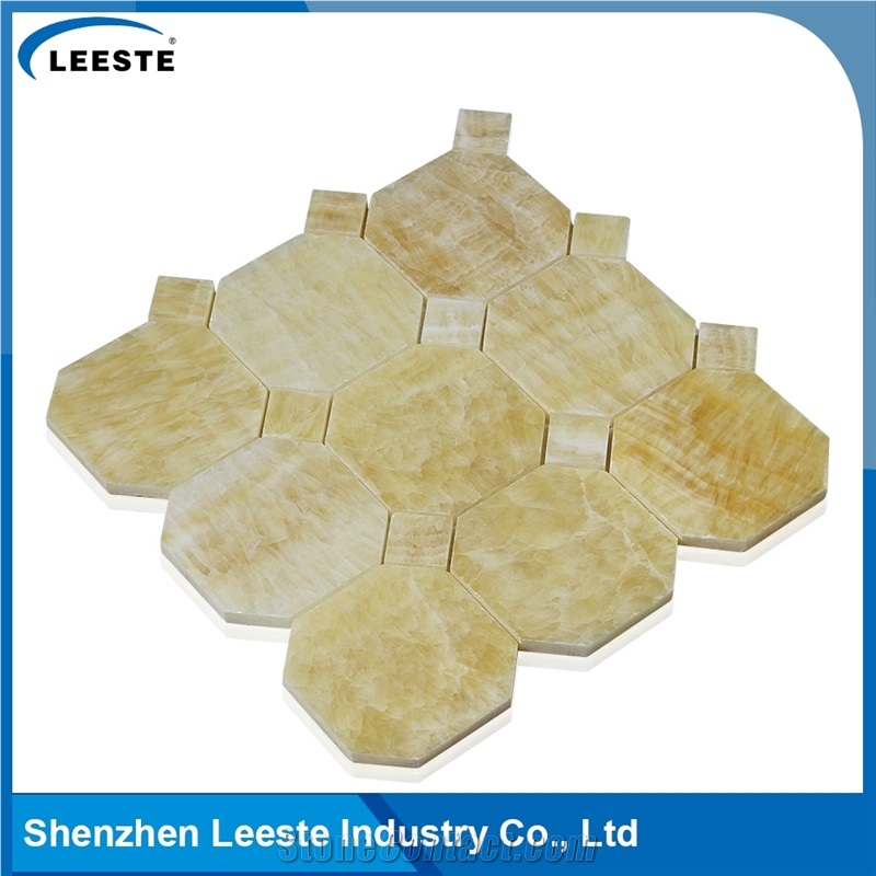 3/8 Thickness Yellow Octagon with Dot Honed Honey Onyx Mosaic