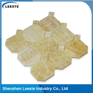 3/8 Thickness Yellow Octagon with Dot Honed Honey Onyx Mosaic