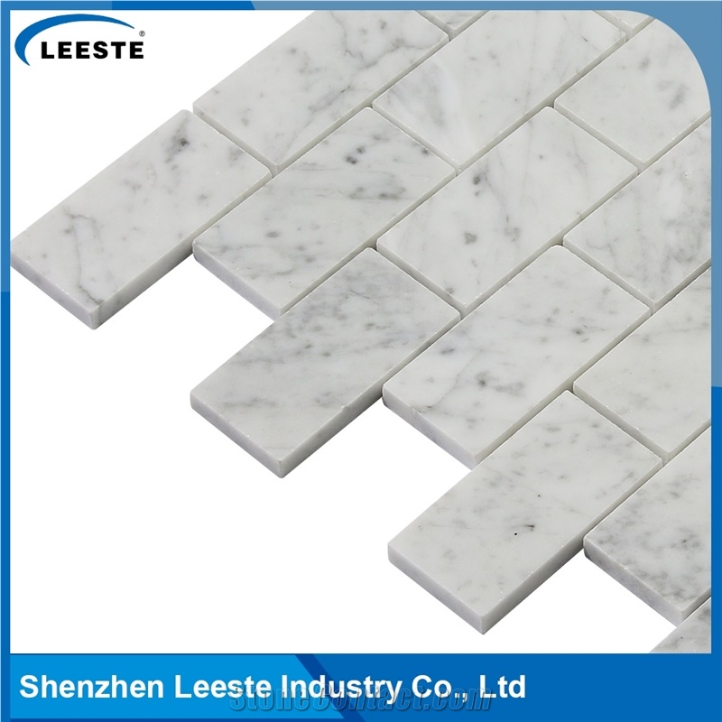 Bianco Carrara 1-1/2"X3" Bevelled Brick Mosaic Tiles