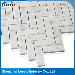 Bianco Carrara Polished 1x3"Herringbone Mosaic Tiles