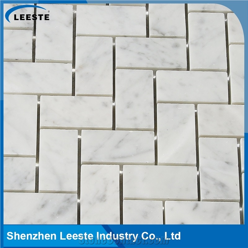 Carrara White Polished 1x2"Herringbone Mosaic Tiles