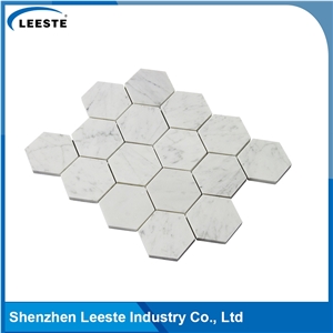 Carrara White Polished 3"Hexagon Bathroom Mosaic Tiles